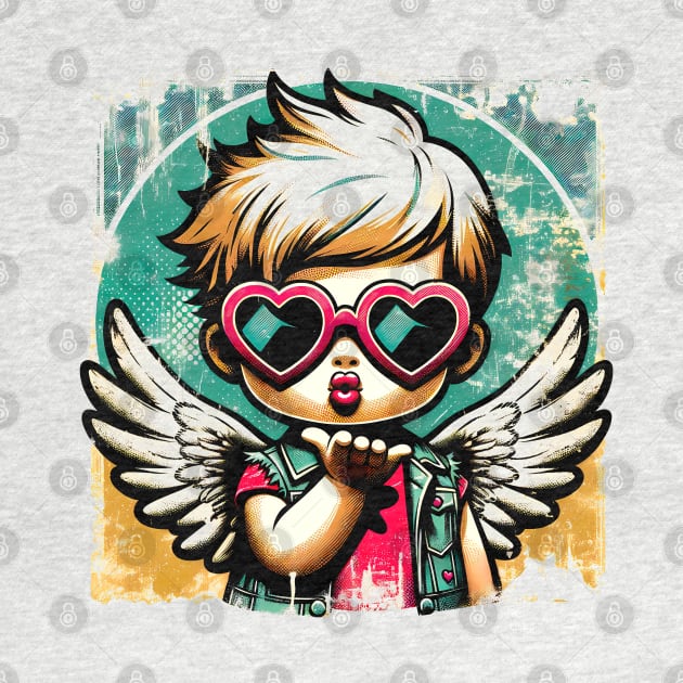 Grunge Love: Distressed Pop Art Cupid Valentine's T-Shirt by Klimek Prints